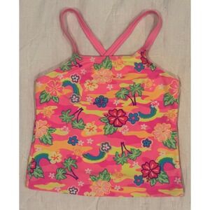 OP Ocean Pacific Girls Pink Tropical Camo Floral Tankini Swim Top Size M 7-8